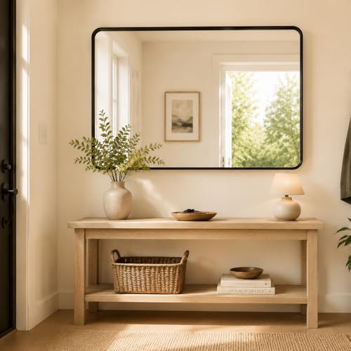 Koonmi Black Bathroom Mirror for Over Sink, 22x30 Inch Wall Mirror for Wall Matte Rectangle Metal Deep Framed, Shatterproof Tempered Glass Mirrors for Bathroom, Hang Vertically or Horizontally