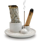 4 in 1 Incense Burner Holder,Sage Holder for Burning,Palo Santo Holder,Candle Holder,Ceramic Incense Burner Ash Catcher Tray for Meditation Yoga Room