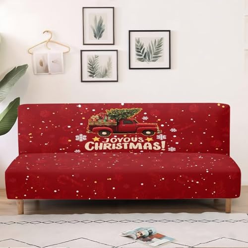 Christmas Truck Futon Slipcover Armless Futon Bed Sofa Cover Furniture Protector with Elastic Bottom, Soft and Washable Futon Covers for Sofa Bed