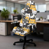 Cartoon Cat Print Gaming Chair Cover with Armrest Covers Stretch Anti Dust Furniture Protector Washable Breathable Gamer Chair Slipcover