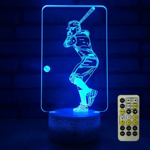 FlyonSea Baseball Night Light with Auto-Off Timer, 7 Colors Changing Smart Touch & Remote Control Dimmable Bedside Lamp, Sports Desk Decor Birthday Xmas Gifts for Boys Kids Baseball Fans