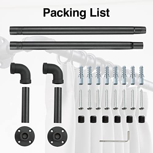 Rustic Curtain Rod - Adjustable Room Divider Rod for Windows 28 to 48 inch - 1 Inch Black Industrial Outdoor Wrap Around Curtain Rods for Patio