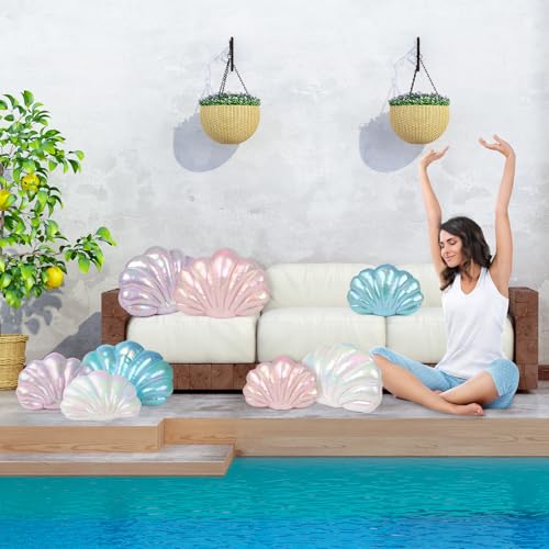Marble Empire Seashell Pillow - Holographic Iridescent Foil Fabric Throw Pillow for Couch, Coastal Beach Theme Decor, Ocean Themed Bedroom Living Room Accent Pillow（Pearl White,18×13''）