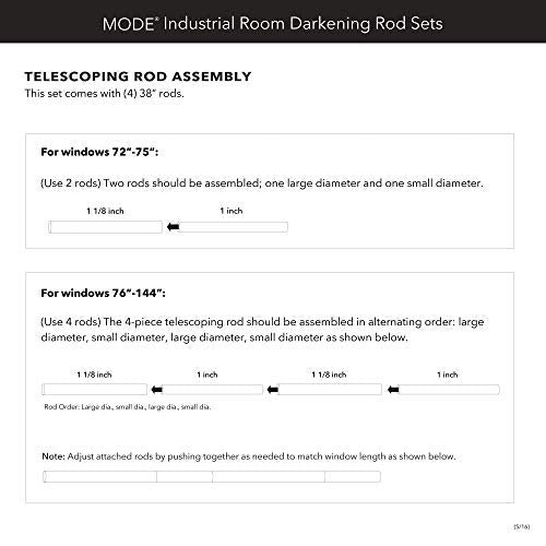 MODE Industrial Room Darkening Collection 1 1/8" Diameter Industrial Curtain Rod Set with Steel Wall Mounted Adjustable Curtain Rod, Blocks Light, Fits 72” to 144” Windows, Warm Gold