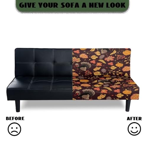 Thanksgiving Turkey Maple Futon Slipcover Armless Futon Bed Covers Stretch Furniture Protector Without Armrests with Elastic Bottom for Kids,Pets