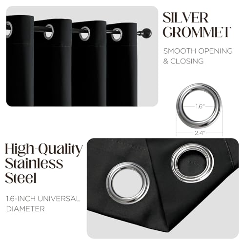 CUCRAF Black Blackout Curtains 84 inch Length 2 Panels Set, Room Darkening Drapes for Living Room Bedroom, Thermal Insulated Light Blocking Grommet Window Curtain (W52 x L84 Inch)