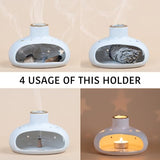 ZenBless 3 in 1 Incense Holder for Palo Santo Sticks Sage Incense, Handcrafted Ceramic Incense Burner Holder Ash Catcher with Chimney, Smudge Bowl for Yoga Meditation Room Home Decor