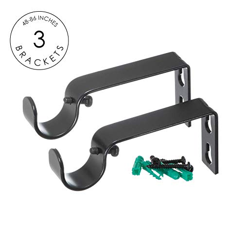 Ivilon Curtain Rod for Windows 48 to 86 Inch – 1 Inch Telescoping Drapery Rod, 2 Long Sections, End Cap Finials, Black
