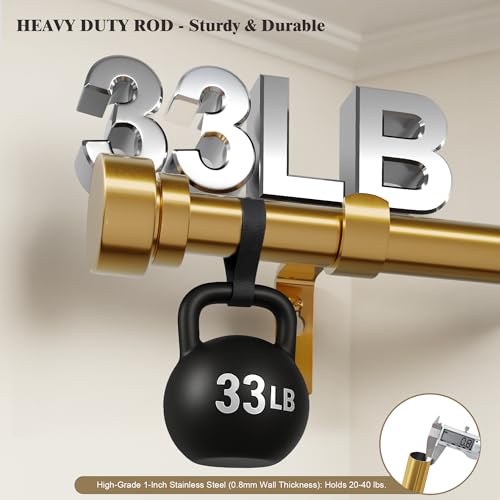 Oneach Heavy Duty Curtain Rods for Windows 72 to 144 Inch, 1 Inch Brass Gold Curtain Rod, Adjustable Length Rod with Metal Finials, Modern Decorative for Bedroom Kitchen Living Room