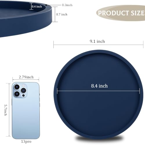 Silicone Bathroom Tray Coffee Table Decor Perfume Organizer, 10" Dark Blue
