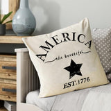 July 4th Farmhouse Decorative Throw Pillow Cover America Est. 1776 Patriotic Sign Decoration Rustic Home Decor Cotton Linen Cushion Case for Sofa Couch, 18" x 18"