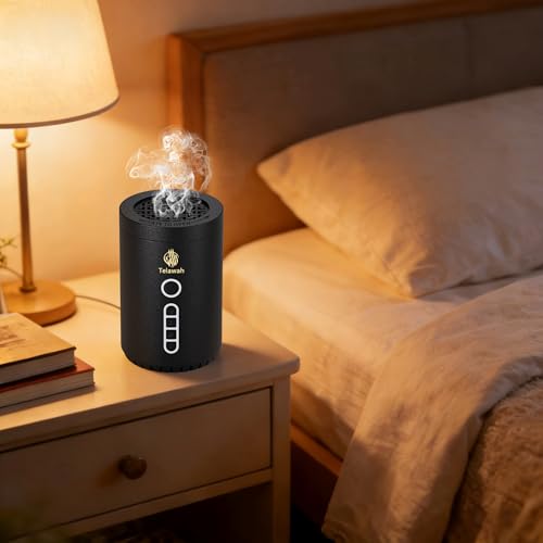 2-in-1 Electric Incense Burner with Quran Speaker, Rechargeable Portable Bakhoor Burner and Aroma Diffuser, Round, Black, 3.1x3.1x4.8 Inches