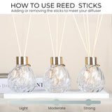 4-Piece Reed Diffuser Set with Metal Golden Decoration, 3.5-4.2oz Empty Bottles and 20 Reed Sticks, Unique Design for Home and Office (4 Different Bottles)