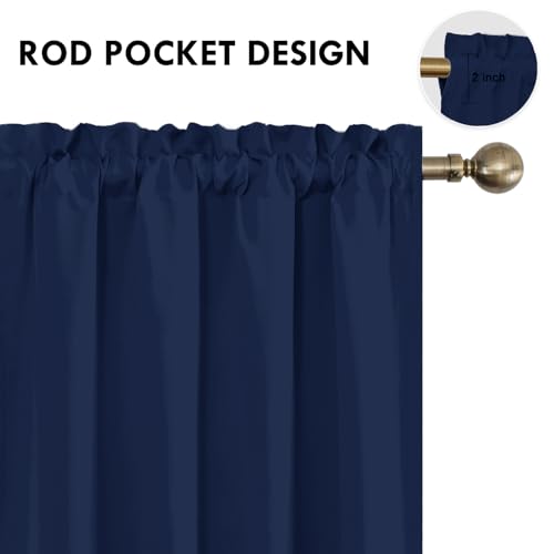 DWCN Navy Blue Blackout Curtains for Bedroom 63 Inches Long 2 Panels Set Window Drapes Thermal Insulated Room Darkening Rod Pocket Curtains for Kids Boys Room (W42 x L63 Inch, Navy Blue)