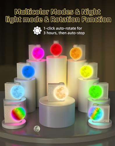 Sunrise Alarm Clock for Bedrooms - Auto-Rotating Moon Lamp with Wake-Up Light & Night Light, 10 Nature Sounds, Dual Alarms for Heavy Sleepers, 30/60/90 Timer & Snooze