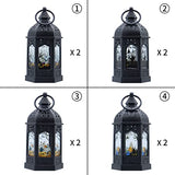 5" Halloween Mini Lanterns for Halloween Table Centerpiece, Small Lantern Decorative Indoor with Pattern Glass for All Saints' Day Party Decor, 8 Pack Hanging Candle Holder Ornaments, Pure Black
