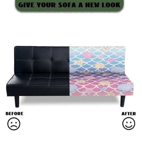 Xoenoiee Futon Slipcover Armless Futon Bed Sofa Cover Furniture Protector with Elastic Bottom, Soft and Washable Futon Covers for Sofa Bed, Mermaid Scale Starfish Shell Conch