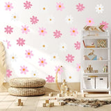 BBTO Daisy Wall Decal Flower Vinyl Wall Floral Decals Peel and Stick Daisy Stickers for Kids Nursery Art Bedroom Living Room(Pink, White)