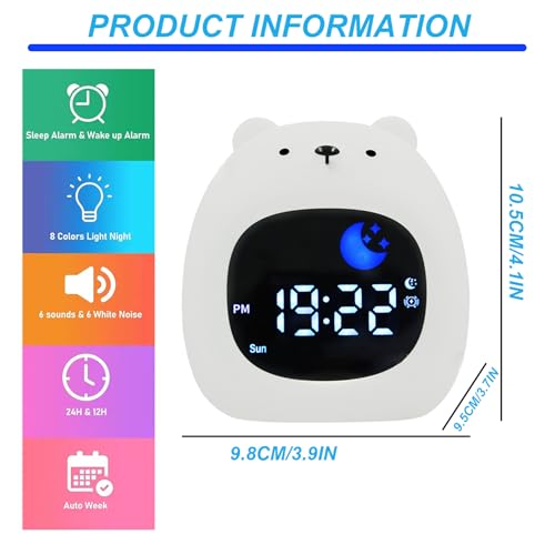 Sleep Trainer Clock for Kids, Bedside Cute Alarm Clock with Night Light Rechargeable Digital Clocks for Girls & Boys, Bear