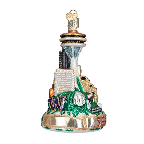 Old World Christmas Seattle Skyline Glass Blown Ornament for Christmas Tree, Handcrafted Holiday Decoration, Landmark Collection
