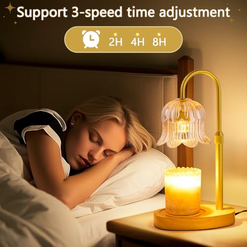 CRMILL Candle Warmer Lamp Electric Timer - Candles Warming Light Height Adjustable Dimmable Warmers Flower Lamps No Flame Heat Warm Melt Wax Jar Modern Home Decor Table Lights for Home Living Bedroom