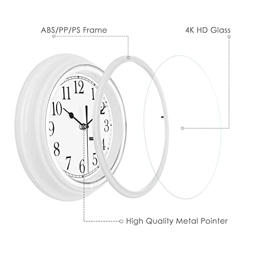 Topkey Silent Wall Clock Kitchen 9 Inch Retro Non-Ticking Decorative Bedroom Office Wall Clock - White