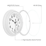 Topkey Silent Wall Clock Kitchen 9 Inch Retro Non-Ticking Decorative Bedroom Office Wall Clock - White