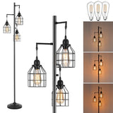 Floor Lamp for Living Room, Farmhouse Industrial Dimmable Floor lamp,3 Lights Metal Cage Tree Standing Lamp,68", 3Pcs Led Bulbs Included