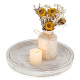 Romadedi Rustic Wooden Tray Candle Holder, Round, Distressed White