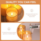 Gold Glass Flameless Pillar Candles with Remote, Flickering Fall LED Candles Battery Operated Set of 3