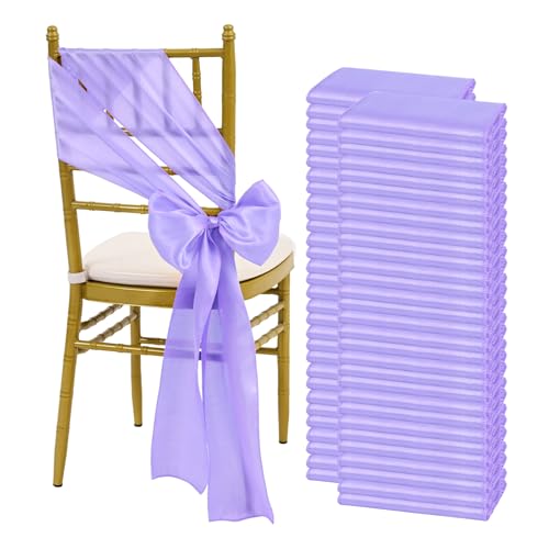 120 PCS Lavender Purple 7x108 Inch Satin Chair Sashes Bows Universal Chair Cover Wedding Birthday Party Celebration Hotel Event Decorations Universal Decorative Strap