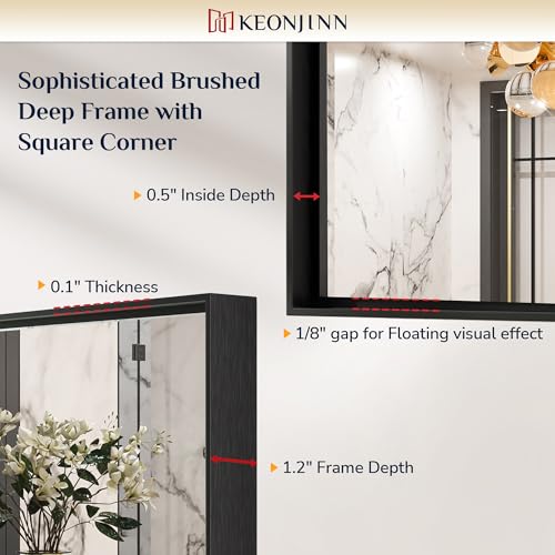 Keonjinn Black Bathroom Mirror 22 x 30 Inch, Brushed Black Framed Mirror for Over Sink, Rectangle Wall Vanity Mirrors with Square Corner, Alumium Frame, Modern Farmhouse Style