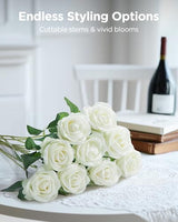 InnoGear 50 Pcs White Roses Artificial Flowers, Fake Velvet Silk Rose Bulk Faux Flower for Mother's Gift Decoration DIY Wedding Centerpieces Proposal Bridal Bouquets Party Floral Decor (50, White)