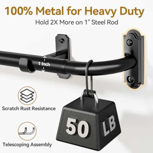 YaFex Curtain Rod 32-86 Inch, 1 Inch Heavy Duty Black Curtain Rods for Windows, Adjustable Window Treatment Rods, Wrap Around Ceiling Outdoor Curtain Rod for Bedroom