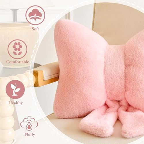 Lfsaaj Bowknot Pillow Pink Cute Bow Decorative Throw Pillows 12" Aesthetic Home Decor Bow Cushions Butterfly Knot Plush Pillow for Bedroom Couch