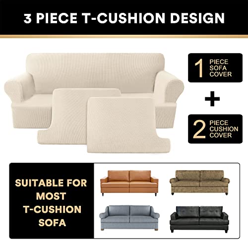 PrinceDeco Stretch Loveseat Sofa Cover Bundle T Cushion Loveseat Slipcover, Natural