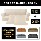 PrinceDeco Stretch Loveseat Sofa Cover Bundle T Cushion Loveseat Slipcover, Natural
