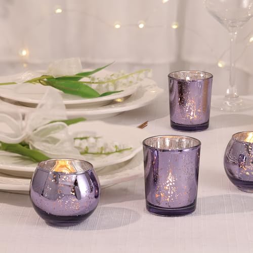 12 Pcs Assorsted Purple Votive Candle Holders for Tea Lights & Votives, Mercury Glass Candle Holder