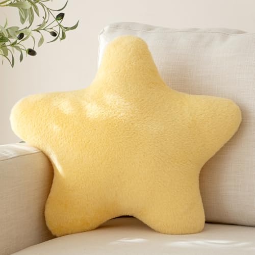 Star Pillow, Decorative Throw Pillow with Plush for Couch, Cute Decor Pillows for Bed, Aesthetic Star Shaped Pillow Fun Cushion for Sofa Living Room (Goose Yellow, 14.9 Inches)