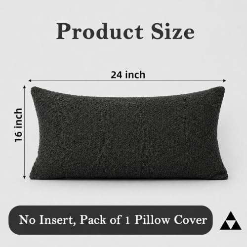 Boucle Lumbar Pillow Cover 16x24 inch Black