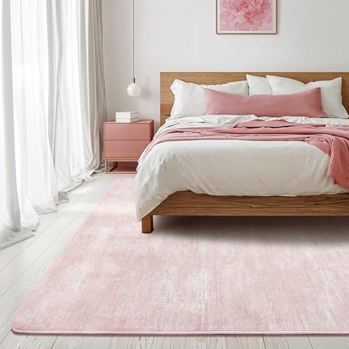 3x5 Washable Area Rug, Pink Solid Area Rugs for Living Room & Bedroom