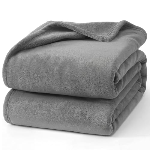 Hansleep Fleece Grey Throw XL Blanket, Super Soft Flannel Fuzzy Plush Cozy Blanket for All Seasons, Grey, Throw XL 50x70 Inches