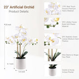 Fake Orchid Plant 23" Tall, Realistic Touch Leaves, Potted Phalaenopsis Artificial Plants Indoor for Home Decor Small Office Home Living Room-White