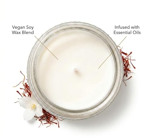 LEOBEN CO – Amber Saffron Scented Candle – 18oz, Heirloom Collection Design – 80 hr Burn Time – Poured in California Using Vegan Soy Wax and Essential Oils – Made in Small Batches