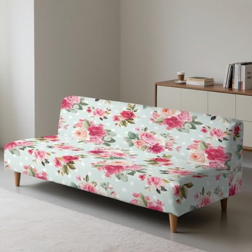 Flower Futon Cover Stretch Sofa Bed Covers Washable Armless Sofa Slipcover Couch Slip Cover Elastic Furniture Protector for Home Dogs Cats Pets