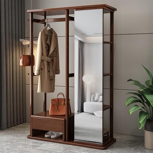 Decorative Full-Length Mirror Solid Wood Dressing Home Bedroom Floor-Standing Clothes Hanger Vertical Fitting with Integrated Coat Rack for Living Room