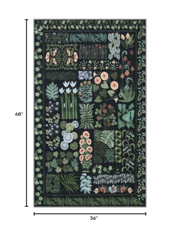 Floral Boho 3x5 Black Bathroom Entryway Kitchen Rug Non Slip Washable, Botanical Flower Area Rugs for Bedroom, Soft Modern Indoor Throw Carpet for Laundry Living Room Entrance (Black,3 x 5)
