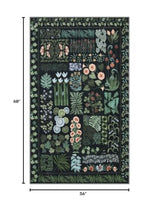 Floral Boho 3x5 Black Bathroom Entryway Kitchen Rug Non Slip Washable, Botanical Flower Area Rugs for Bedroom, Soft Modern Indoor Throw Carpet for Laundry Living Room Entrance (Black,3 x 5)