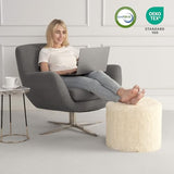 Hansleep Round Stuffed Pouf Ottoman 17 x 14, Foam Filled Faux Fur Ottoman Foot Rest for Chair with Washable Cover, Foot Stools Under Desk for Living Room & Bedroom, Beige