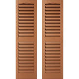 14.5 in. W x 24 in. H Builders Edge, TailorMade Cathedral Top Center Mullion, Open Louver Shutters, Includes Matching Installation Spikes (Per Pair), 471 - Treated Cedar